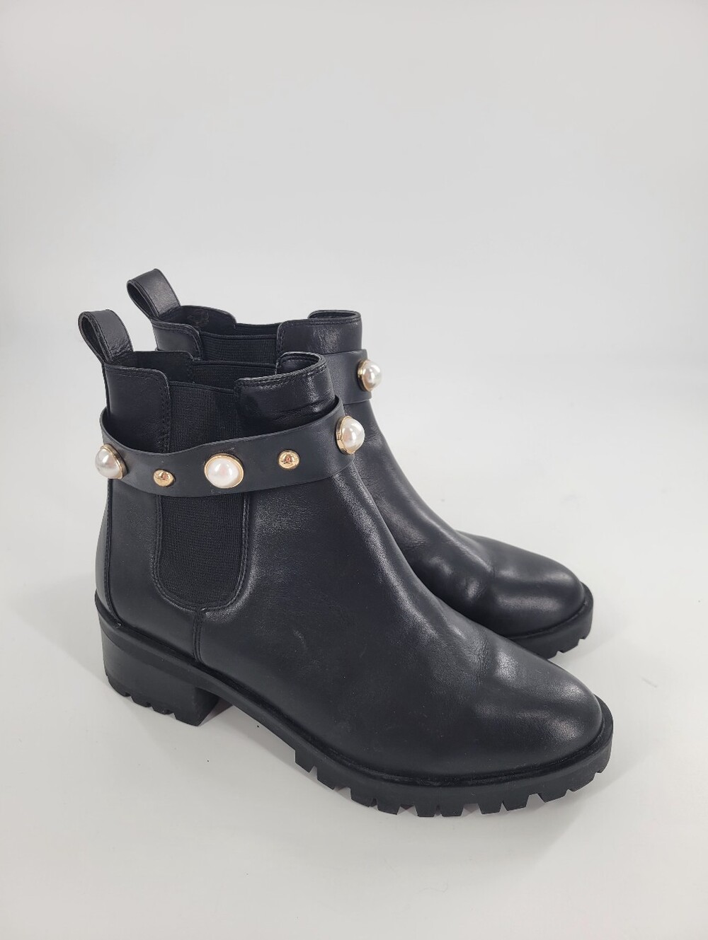 Karl Lagerfeld Black Pearl-Embellished Chelsea Booties Size 9
